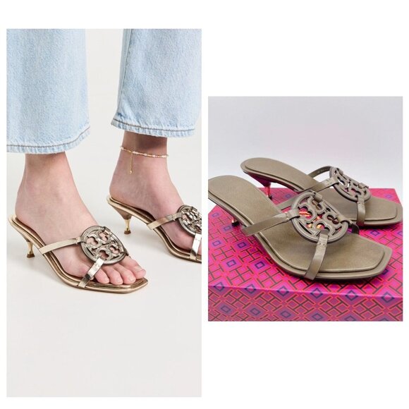 Tory Burch Miller Bombé 55mm Low Heel Sandal Toasted Sesame Brown Leather US 9 - Picture 1 of 13